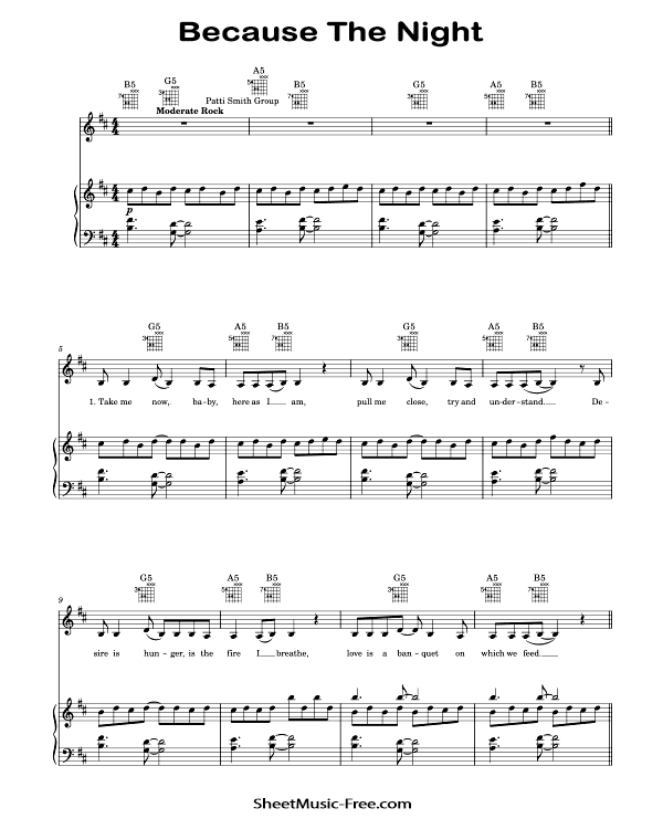 Because the Night Sheet Music Patti Smith Group PDF Free Download Piano Sheet Music by Patti Smith Group. Because the Night Piano Sheet Music Because the Night Music Notes Because the Night Music Score