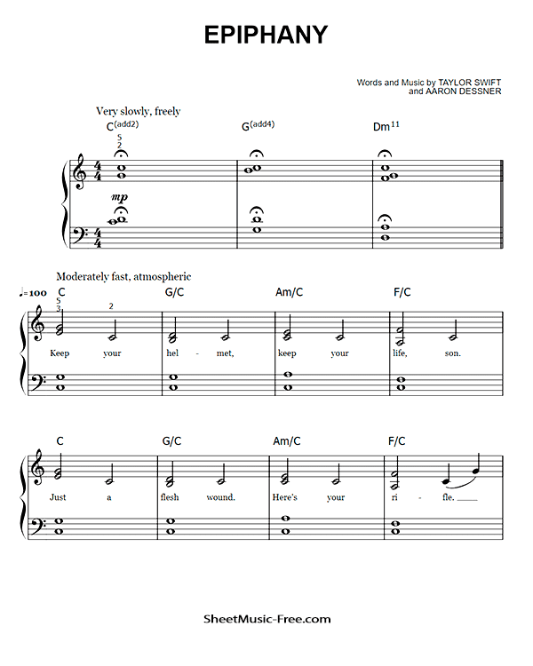 Epiphany Sheet Music Taylor Swift PDF Free Download Piano Sheet Music by Taylor Swift. Epiphany Piano Sheet Music Epiphany Music Notes Epiphany Music Score