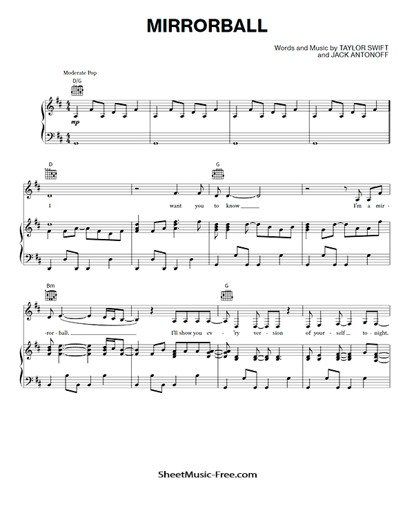 Mirrorball Sheet Music Taylor Swift PDF Free Download Piano Sheet Music by Taylor Swift. Mirrorball Piano Sheet Music Mirrorball Music Notes Mirrorball Music Score