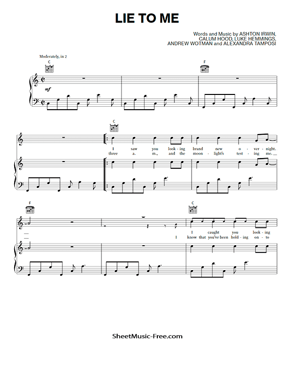 Lie To Me Sheet Music 5 Seconds of Summer PDF Free Download Piano Sheet Music by 5 Seconds of Summer. Lie To Me Piano Sheet Music Lie To Me Music Notes Lie To Me Music Score