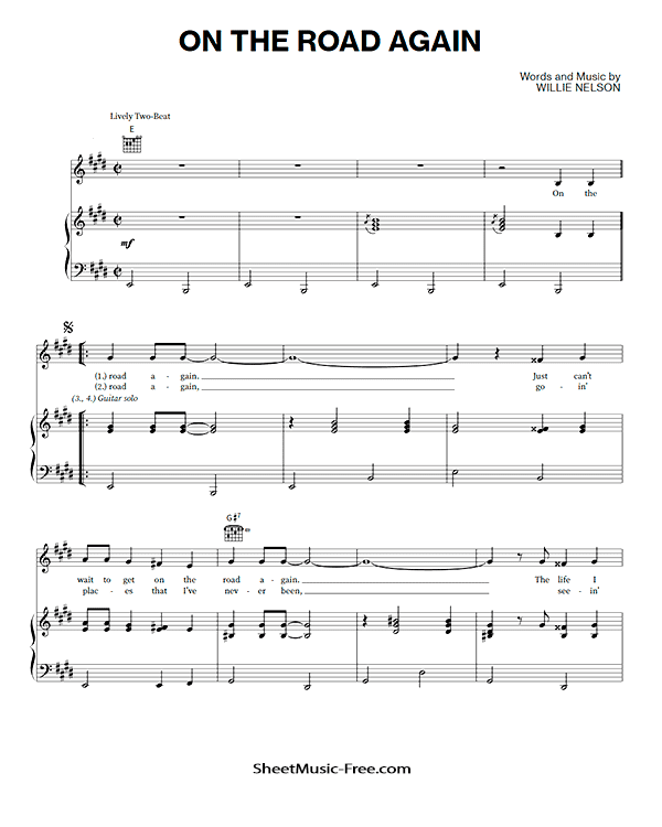 On The Road Again Sheet Music Willie Nelson PDF Free Download Piano Sheet Music by Willie Nelson. On The Road Again Piano Sheet Music On The Road Again Music Notes On The Road Again Music Score