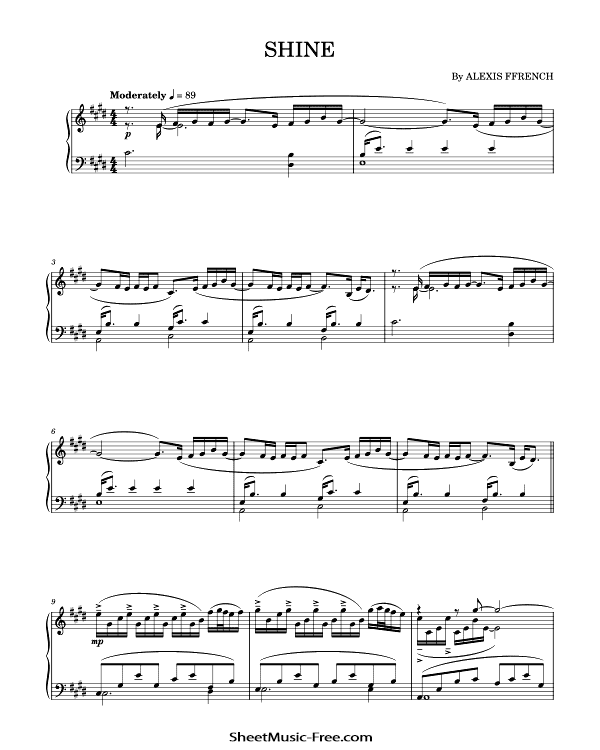 Shine Sheet Music Alexis Ffrench PDF Free Download Piano Sheet Music by Alexis Ffrench. Shine Piano Sheet Music Shine Music Notes Shine Music Score