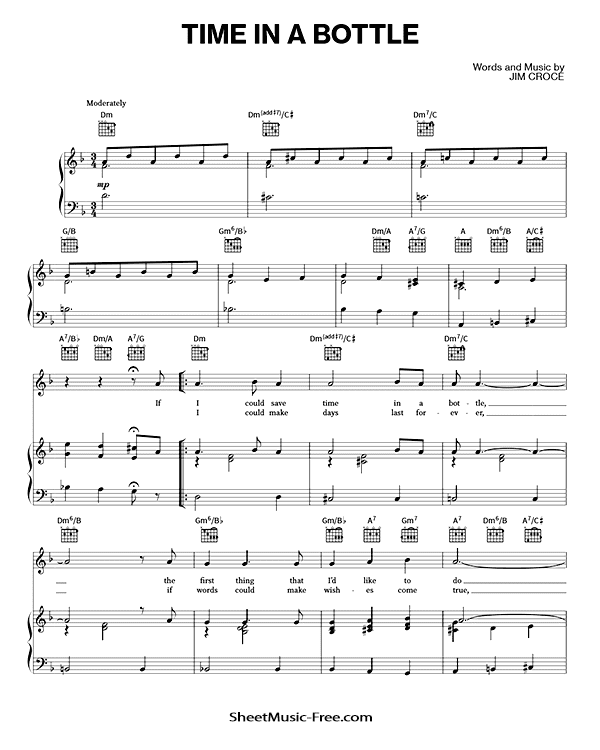 Time In A Bottle Sheet Music Jim Croce PDF Free Download Piano Sheet Music by Jim Croce. Time In A Bottle Piano Sheet Music Time In A Bottle Music Notes Time In A Bottle Music Score