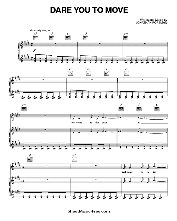 Dare You To Move Sheet Music Switchfoot PDF Free Download Piano Sheet Music by Switchfoot. Dare You To Move Piano Sheet Music Dare You To Move Music Notes Dare You To Move Music Score