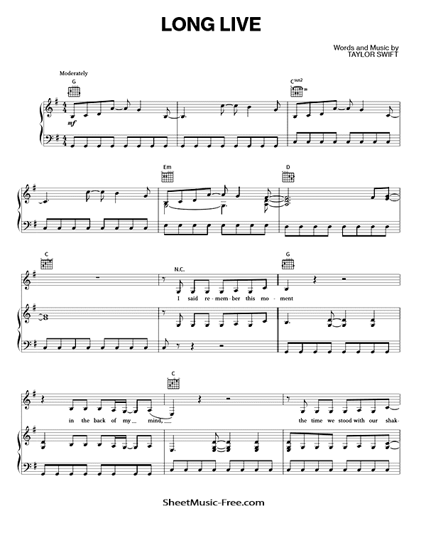 Long Live Sheet Music Taylor Swift PDF Free Download Piano Sheet Music by Taylor Swift. Long Live Piano Sheet Music Long Live Music Notes Long Live Music Score