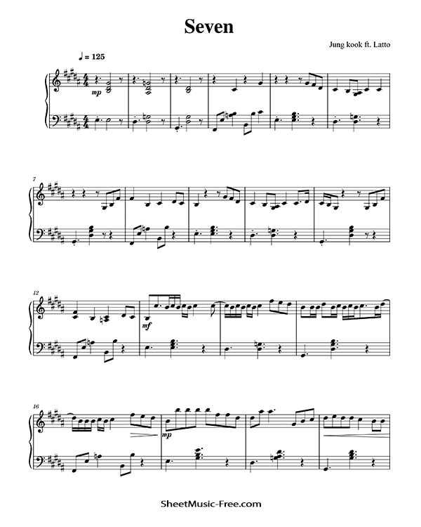 Seven Sheet Music Jung kook ft Latto PDF Free Download Piano Sheet Music by Jung kook ft Latto. Seven Piano Sheet Music Seven Music Notes Seven Music Score