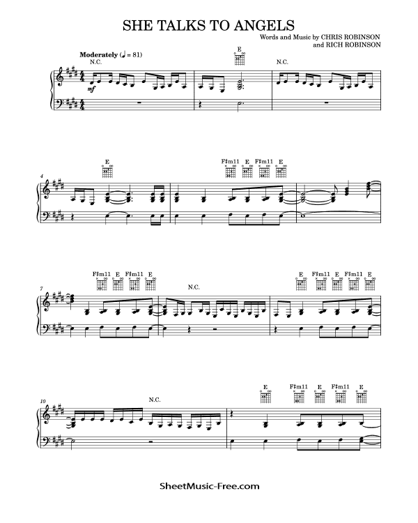 She Talks To Angels Sheet Music The Black Crowes PDF Free Download Piano Sheet Music by The Black Crowes. She Talks To Angels Piano Sheet Music She Talks To Angels Music Notes She Talks To Angels Music Score