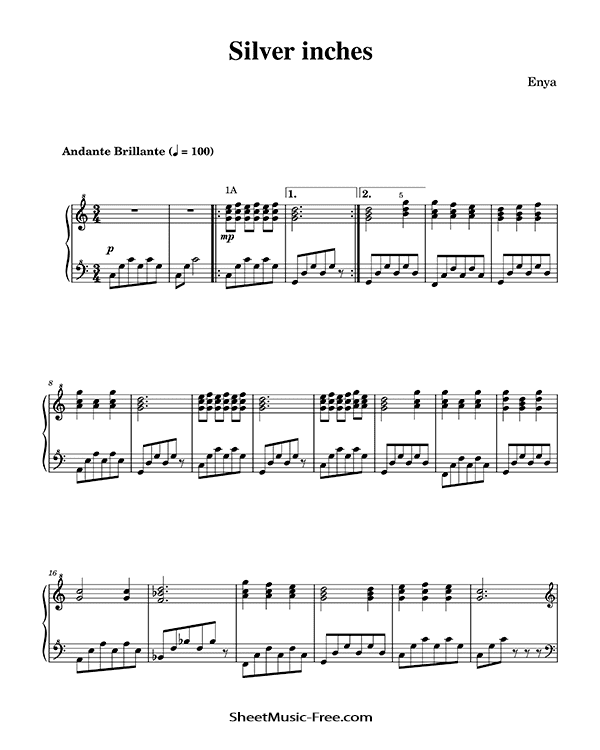 Silver inches Sheet Music Enya PDF Free Download Piano Sheet Music by Enya. Silver inches Piano Sheet Music Silver inches Music Notes Silver inches Music Score