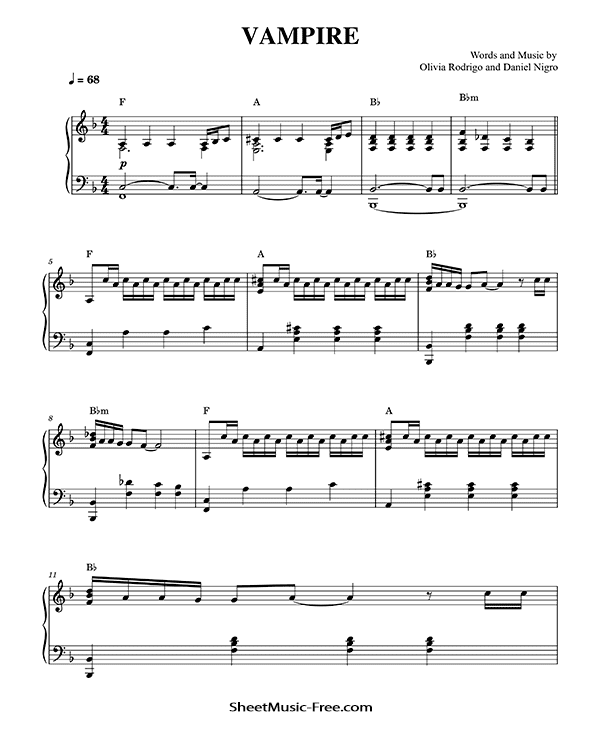 Vampire Sheet Music Olivia Rodrigo PDF Free Download Piano Sheet Music by Olivia Rodrigo. Vampire Piano Sheet Music Vampire Music Notes Vampire Music Score PS