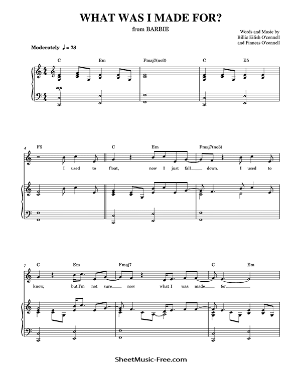 What Was I Made For Sheet Music Billie Eilish PDF Free Download Piano Sheet Music by Billie Eilish. What Was I Made For Piano Sheet Music What Was I Made For Music Notes What Was I Made For Music Score