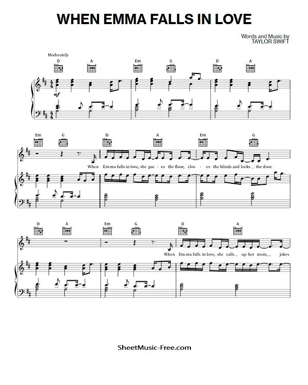 When Emma Falls in Love Sheet Music Taylor Swift PDF Free Download Piano Sheet Music by Taylor Swift. When Emma Falls in Love Piano Sheet Music When Emma Falls in Love Music Notes When Emma Falls in Love Music Score
