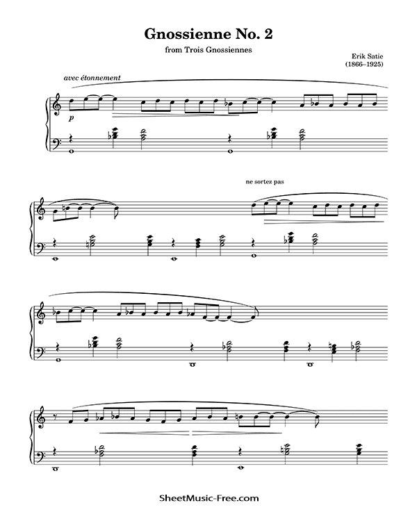 Gnossienne No. 2 Sheet Music Erik Satie PDF Free Download Piano Sheet Music by Erik Satie. Gnossienne No. 2 Piano Sheet Music Gnossienne No. 2 Music Notes Gnossienne No. 2 Music Score