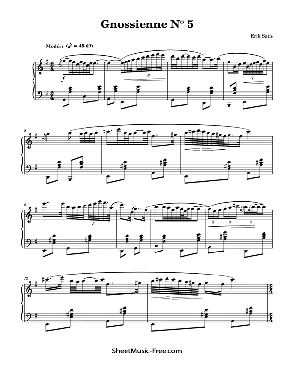 Gnossienne No. 5 Sheet Music Erik Satie PDF Free Download Piano Sheet Music by Erik Satie. Gnossienne No. 5 Piano Sheet Music Gnossienne No. 5 Music Notes Gnossienne No. 5 Music Score