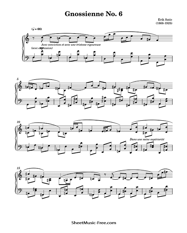 Gnossienne No. 6 Sheet Music Erik Satie PDF Free Download Piano Sheet Music by Erik Satie. Gnossienne No. 6 Piano Sheet Music Gnossienne No. 6 Music Notes Gnossienne No. 6 Music Score