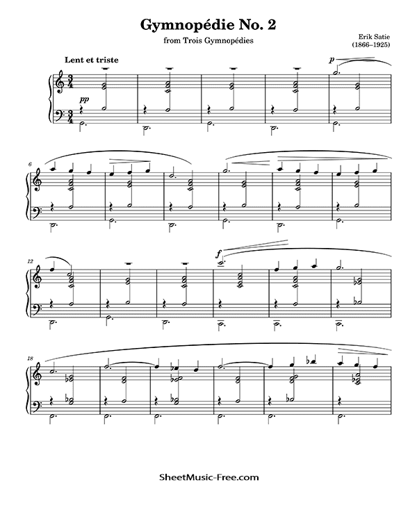 Gymnopedie No. 2 Sheet Music Erik Satie PDF Free Download Piano Sheet Music by Erik Satie. Gymnopedie No. 2 Piano Sheet Music Gymnopedie No. 2 Music Notes Gymnopedie No. 2 Music Score