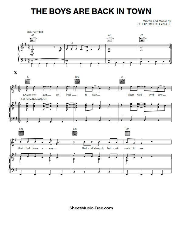 The Boys Are Back In Town Sheet Music Thin Lizzy PDF Free Download Piano Sheet Music by Thin Lizzy. The Boys Are Back In Town Piano Sheet Music The Boys Are Back In Town Music Notes The Boys Are Back In Town Music Score