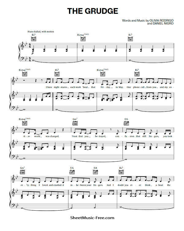 The Grudge Sheet Music Olivia Rodrigo PDF Free Download Piano Sheet Music by Olivia Rodrigo. The Grudge Piano Sheet Music The Grudge Music Notes The Grudge Music Score