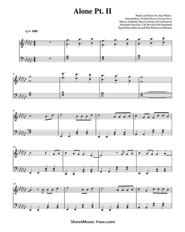 Alone Pt II Sheet Music Alan Walker and Ava Max PDF Free Download Piano Sheet Music by Alan Walker and Ava Max. Alone Pt II Piano Sheet Music Alone Pt II Music Notes Alone Pt II Music Score