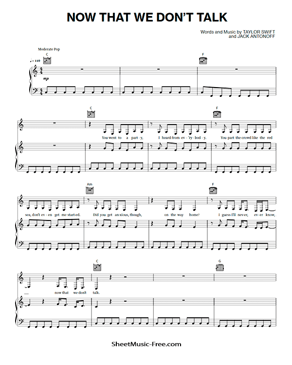 Now That We Don't Talk Sheet Music Taylor Swift PDF Free Download Piano Sheet Music by Taylor Swift. Now That We Don't Talk Piano Sheet Music Now That We Don't Talk Music Notes Now That We Don't Talk Music Score
