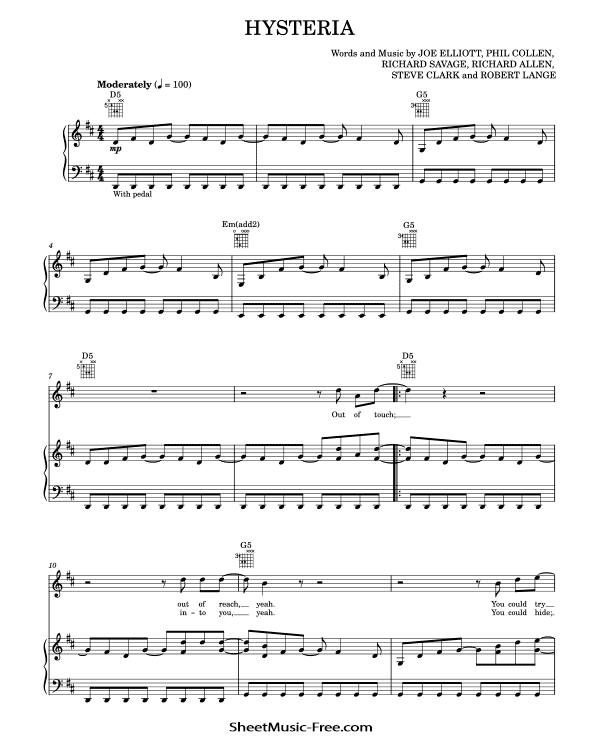 Hysteria Sheet Music Def Leppard PDF Free Download Piano Sheet Music by Def Leppard. Hysteria Piano Sheet Music Hysteria Music Notes Hysteria Music Score