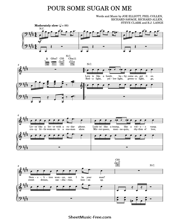 Pour Some Sugar On Me Sheet Music Def Leppard PDF Free Download Piano Sheet Music by Def Leppard. Pour Some Sugar On Me Piano Sheet Music Pour Some Sugar On Me Music Notes Pour Some Sugar On Me Music Score