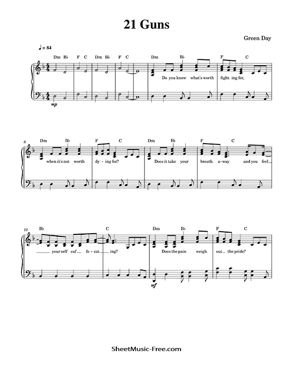 21 Guns Piano Sheet Music Green Day PDF Free Download Piano Sheet Music by Green Day. 21 Guns Piano Sheet Music 21 Guns Music Notes 21 Guns Music Score