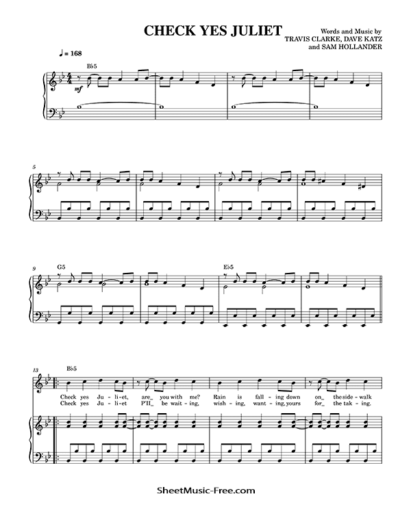 Check Yes Juliet Sheet Music We The Kings PDF Free Download Piano Sheet Music by We The Kings. Check Yes Juliet Piano Sheet Music Check Yes Juliet Music Notes Check Yes Juliet Music Score