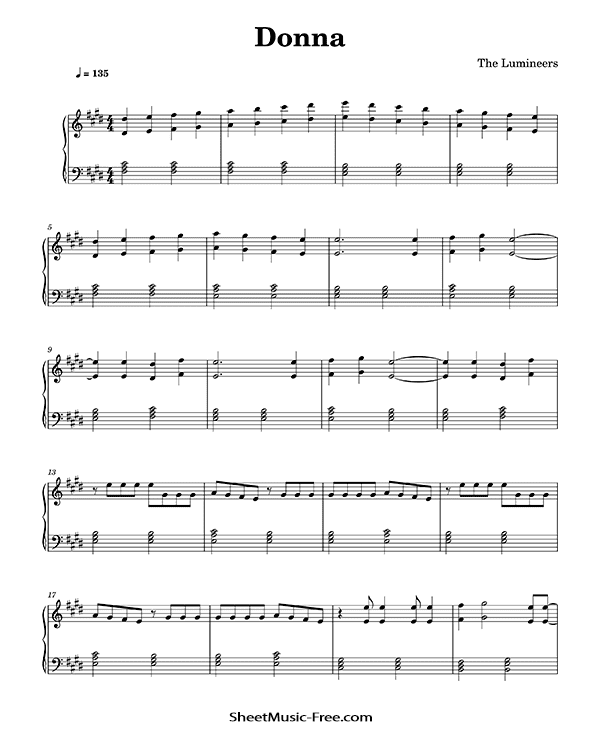 Download Donna Sheet Music PDF The Lumineers