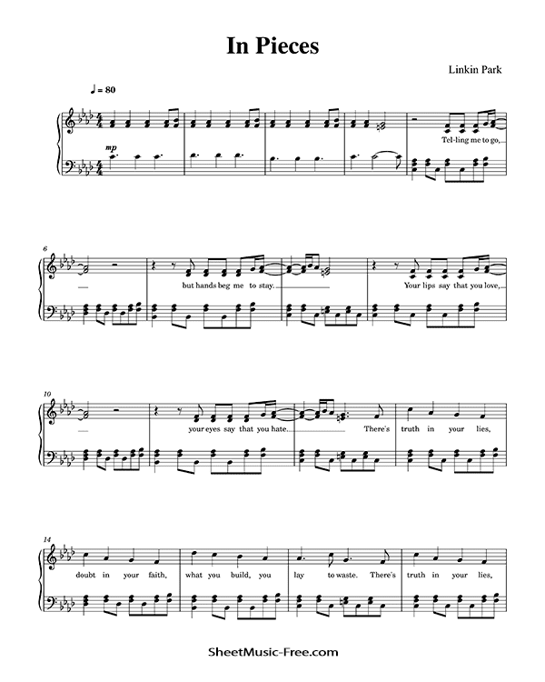 In Pieces Sheet Music Linkin Park PDF Free Download Piano Sheet Music by Linkin Park. In Pieces Piano Sheet Music In Pieces Music Notes In Pieces Music Score