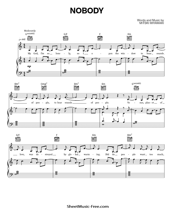 Nobody Sheet Music Mitski PDF Free Download Piano Sheet Music by Mitski. Nobody Piano Sheet Music Nobody Music Notes Nobody Music Score