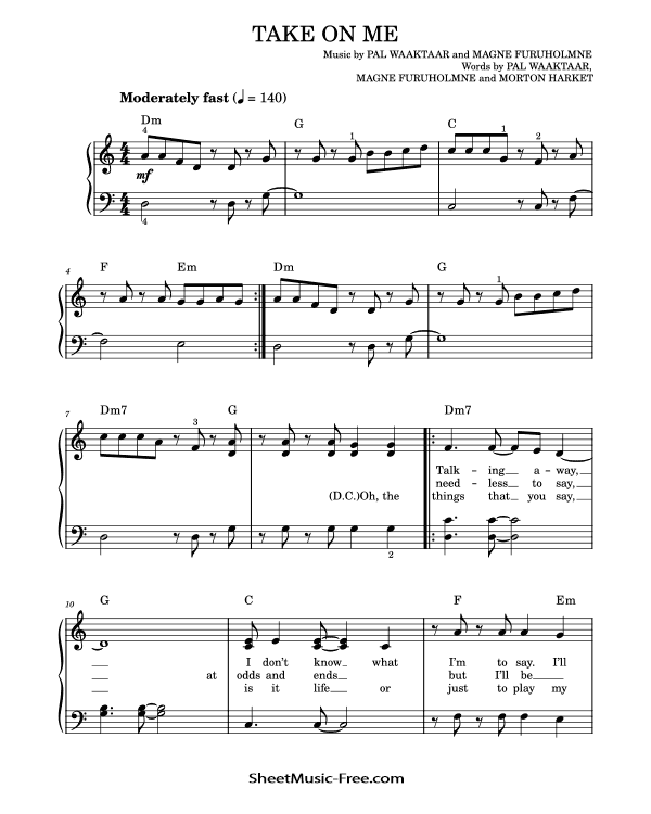 Take On Me Easy Piano Sheet Music PDF a-ha Free Download Easy Piano Sheet Music by a-ha. Take On Me Easy Piano Sheet Music Take On Me Music Notes Take On Me Music Score