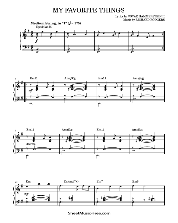 My Favorite Things Sheet Music John Coltrane PDF Free Download Piano Sheet Music by John Coltrane. My Favorite Things Piano Sheet Music My Favorite Things Music Notes My Favorite Things Music Score