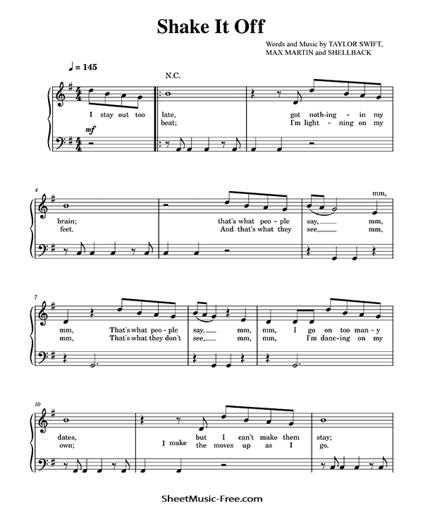 Shake It Off Easy Piano Sheet Music PDF Taylor Swift Free Download Easy Piano Sheet Music by Taylor Swift. Shake It Off Easy Piano Sheet Music Shake It Off Music Notes Shake It Off Music Score