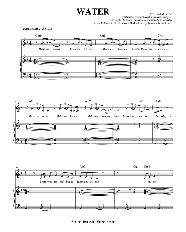 Water Sheet Music Tyla PDF Free Download Piano Sheet Music by Tyla. Water Piano Sheet Music Water Music Notes Water Music Score