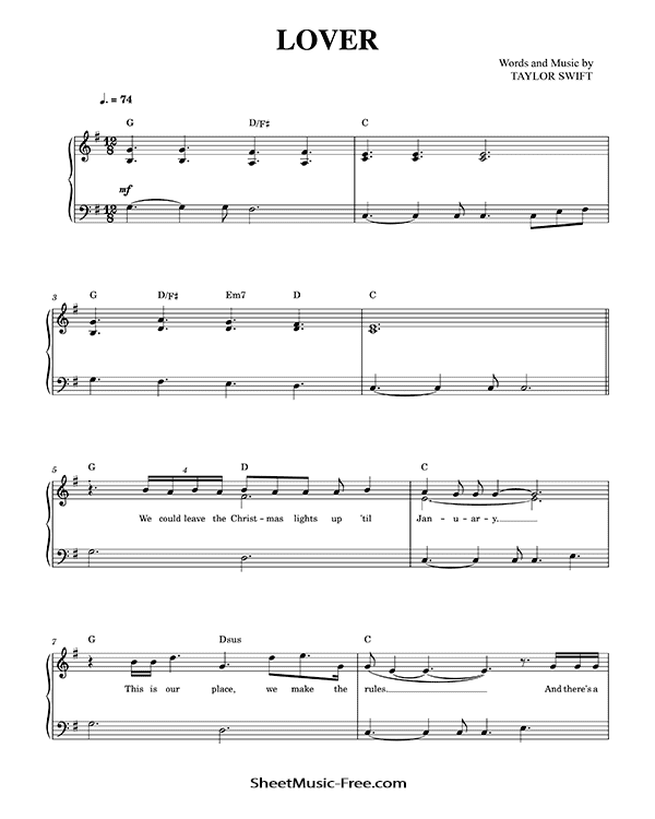 Lover Sheet Music Taylor Swift Free Download Easy Piano Sheet Music by Taylor Swift. Lover Easy Piano Sheet Music Lover Music Notes Lover Music Score