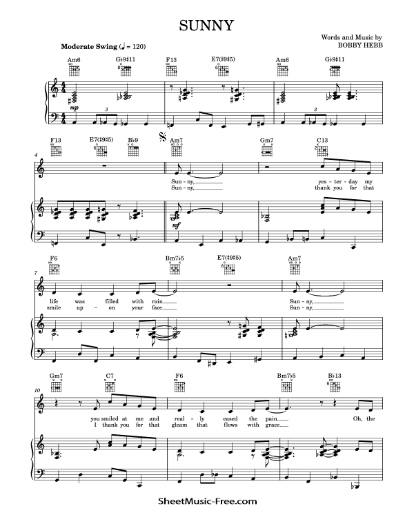 Sunny Sheet Music Bobby Hebb PDF Free Download Piano Sheet Music by Bobby Hebb. Sunny Piano Sheet Music Sunny Music Notes Sunny Music Score