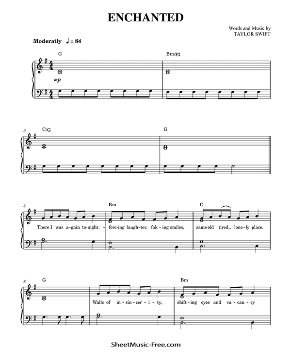 Enchanted Sheet Music PDF Taylor Swift Free Download Easy Piano Sheet Music by Taylor Swift. Enchanted Easy Piano Sheet Music Enchanted Music Notes Enchanted Music Score