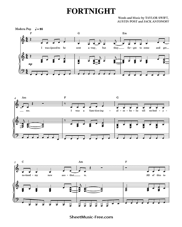 Fortnight Sheet Music Taylor Swift PDF Free Download Piano Sheet Music by Taylor Swift. Fortnight Piano Sheet Music Fortnight Music Notes Fortnight Music Score