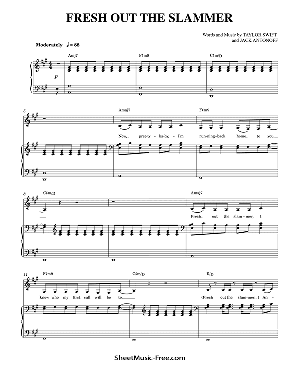 Fresh Out The Slammer Sheet Music Taylor Swift PDF Free Download Piano Sheet Music by Taylor Swift. Fresh Out The Slammer Piano Sheet Music Fresh Out The Slammer Music Notes Fresh Out The Slammer Music Score