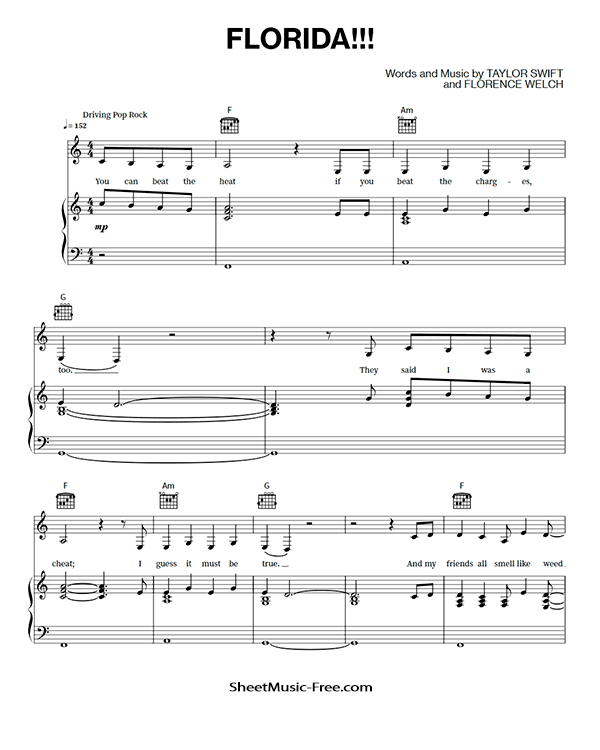 Florida Sheet Music Taylor Swift PDF Free Download Piano Sheet Music by Taylor Swift. Florida Piano Sheet Music Florida Music Notes Florida Music Score