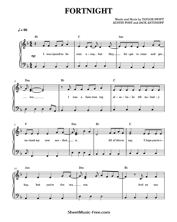 Fortnight Sheet Music PDF Taylor Swift Free Download Easy Piano Sheet Music by Taylor Swift. Fortnight Easy Piano Sheet Music Fortnight Music Notes Fortnight Music Score