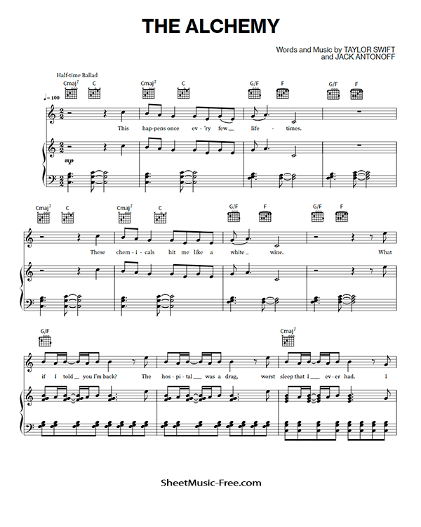 The Alchemy Sheet Music Taylor Swift PDF Free Download Piano Sheet Music by Taylor Swift. The Alchemy Piano Sheet Music The Alchemy Music Notes The Alchemy Music Score