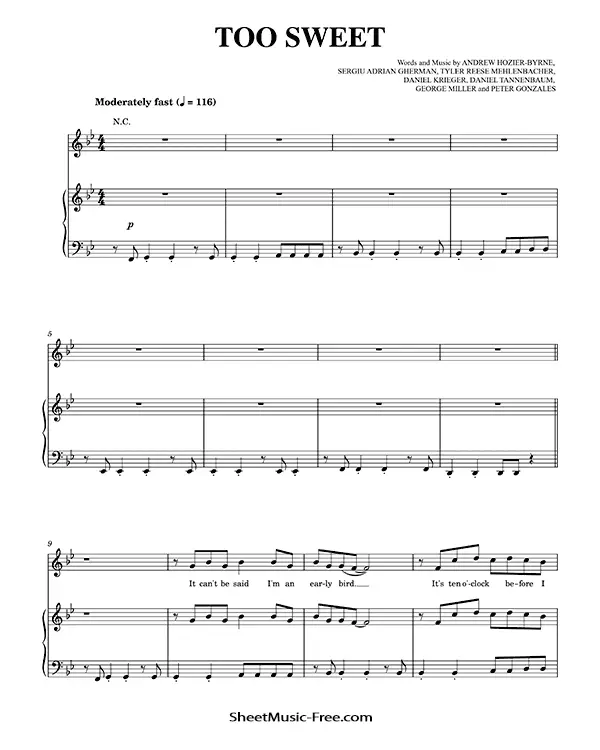 Too Sweet-Sheet-Music-PDF-Hozier-Too Sweet-Piano-Sheet-Music-PDF-Free