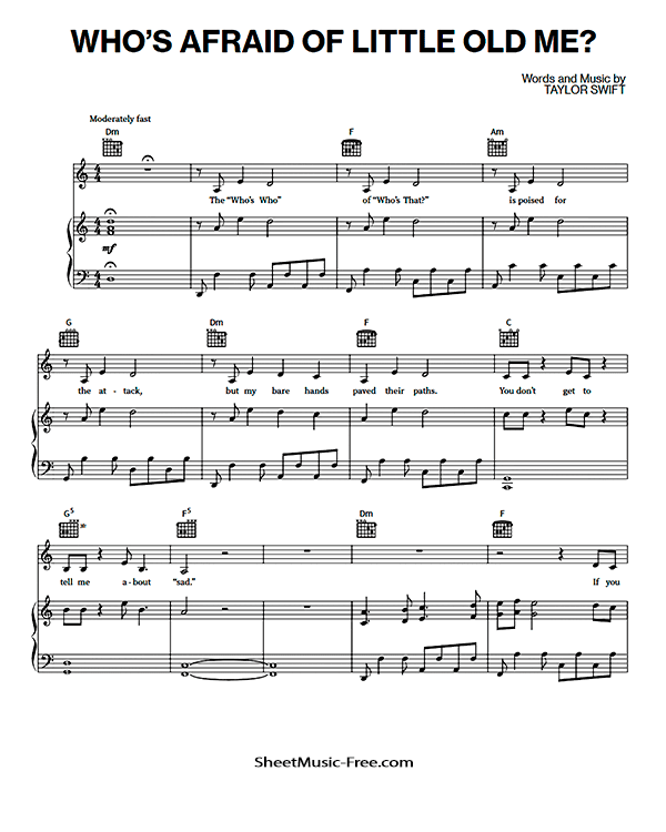 Who's Afraid of Little Old Me Sheet Music Taylor Swift PDF Free Download Piano Sheet Music by Taylor Swift. Who's Afraid of Little Old Me Piano Sheet Music Who's Afraid of Little Old Me Music Notes Who's Afraid of Little Old Me Music Score