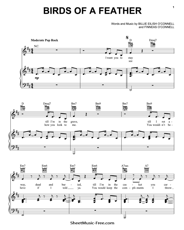 BIRDS OF A FEATHER Sheet Music Billie Eilish PDF Free Download Piano Sheet Music by Billie Eilish. BIRDS OF A FEATHER Piano Sheet Music BIRDS OF A FEATHER Music Notes BIRDS OF A FEATHER Music Score