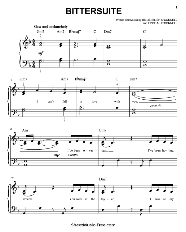 BITTERSUITE Sheet Music PDF Billie Eilish Free Download Easy Piano Sheet Music by Billie Eilish. BITTERSUITE Easy Piano Sheet Music BITTERSUITE Music Notes BITTERSUITE Music Score