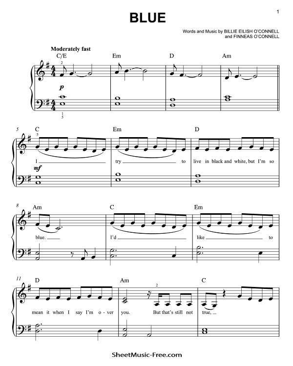 BLUE Sheet Music PDF Billie Eilish Free Download Easy Piano Sheet Music by Billie Eilish. BLUE Easy Piano Sheet Music BLUE Music Notes BLUE Music Score