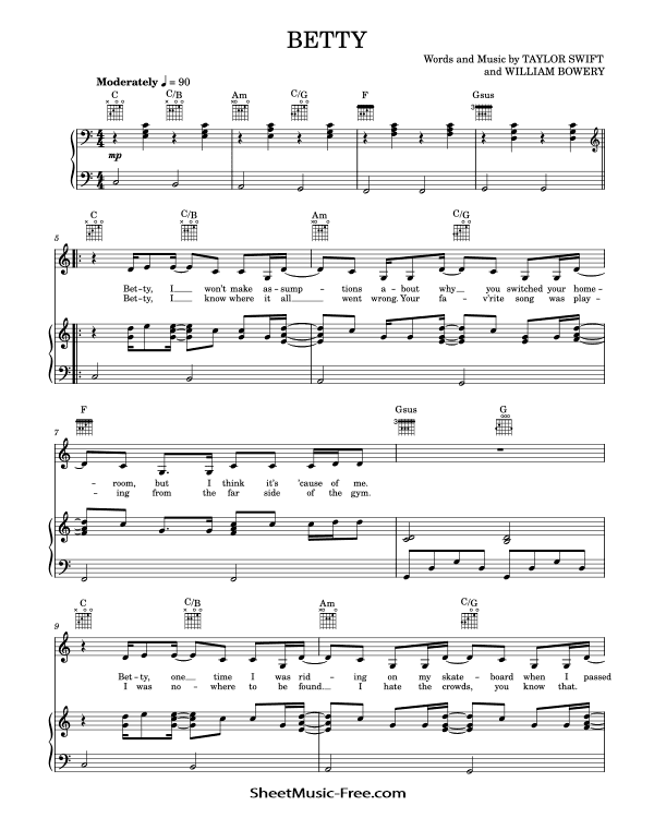 Betty Sheet Music Taylor Swift PDF Free Download Piano Sheet Music by Taylor Swift. Betty Piano Sheet Music Betty Music Notes Betty Music Score