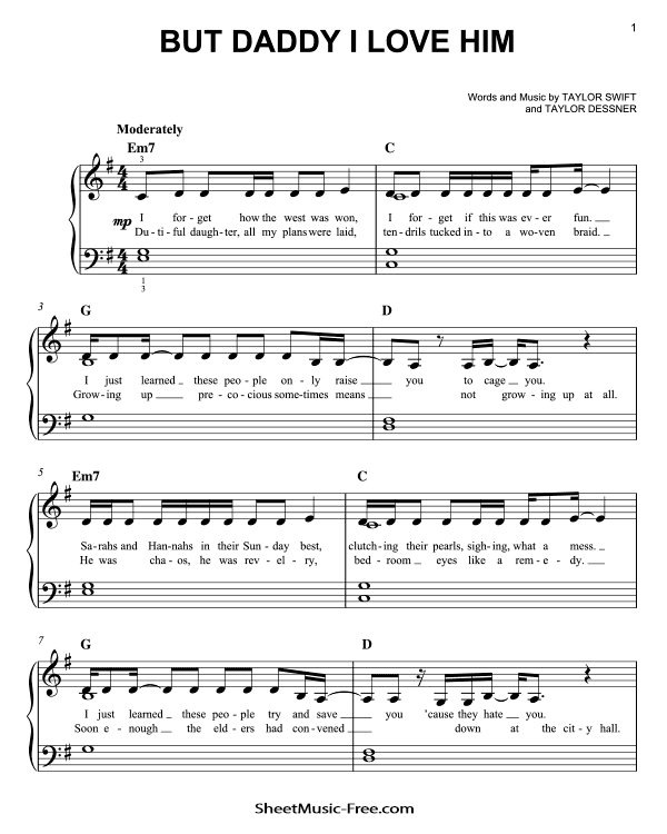 But Daddy I Love Him Sheet Music PDF Taylor Swift Free Download Easy Piano Sheet Music by Taylor Swift. But Daddy I Love Him Easy Piano Sheet Music But Daddy I Love Him Music Notes But Daddy I Love Him Music Score