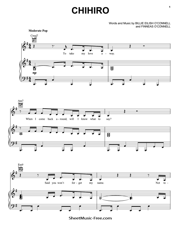 CHIHIRO Sheet Music Billie Eilish PDF Free Download Piano Sheet Music by Billie Eilish. CHIHIRO Piano Sheet Music CHIHIRO Music Notes CHIHIRO Music Score